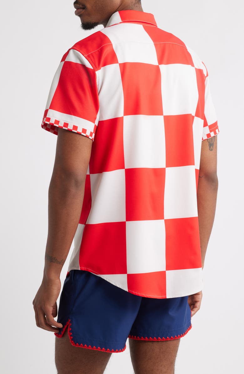 MAVRANS Victory Lap Check Short Sleeve Performance Button-Up Shirt, Alternate, color, Red/White