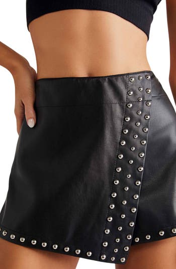 Emmy Studded Faux Leather Miniskort