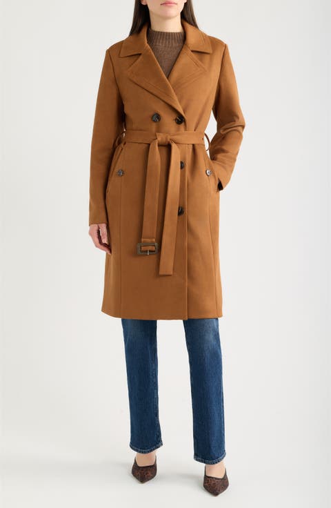 Belted Faux Suede Trench Coat