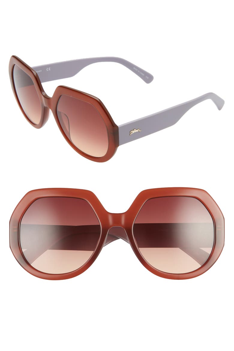 55mm Gradient Geometric Sunglasses, Main, color, BROWN