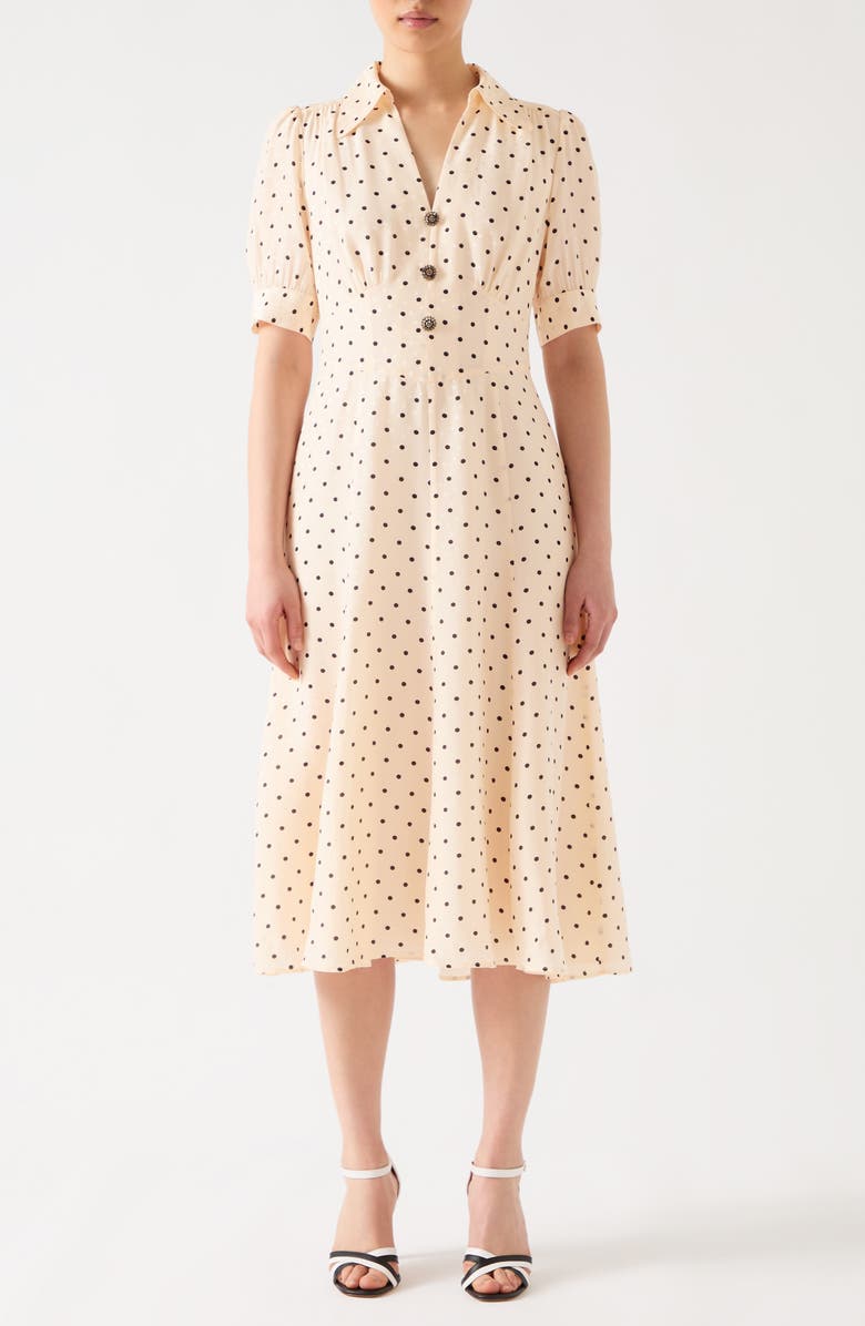 LK Bennett Sophie Polka Dot Dress, Main, color, Cream
