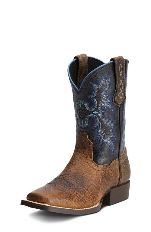 Ariat Kids' Tombstone Wide Square Toe Western Boot in Brown 