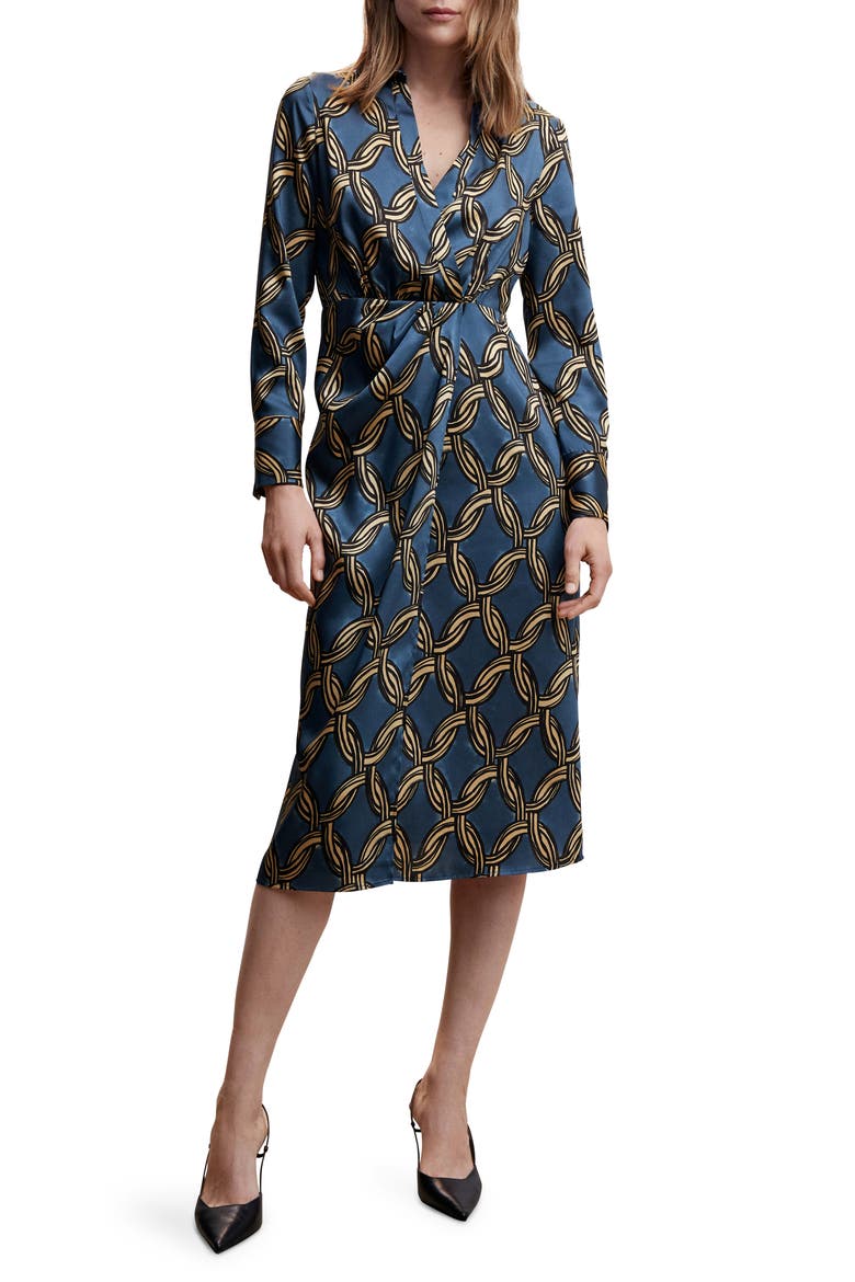 Chain Print Long Sleeve Shirtdress, Main, color, MEDIUM BLUE