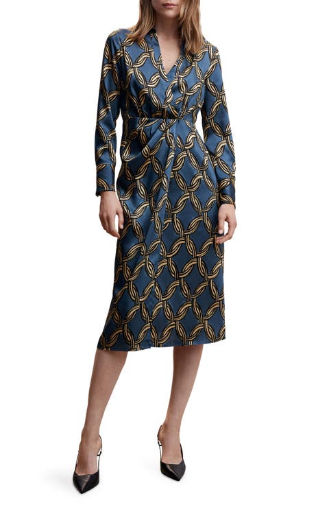 Chain Print Long Sleeve Shirtdress