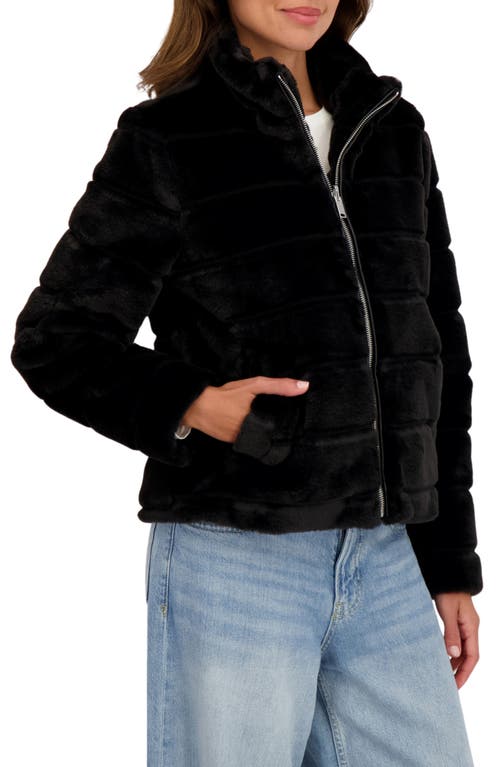 Sebby Hooded Faux Fur Jacket In Black