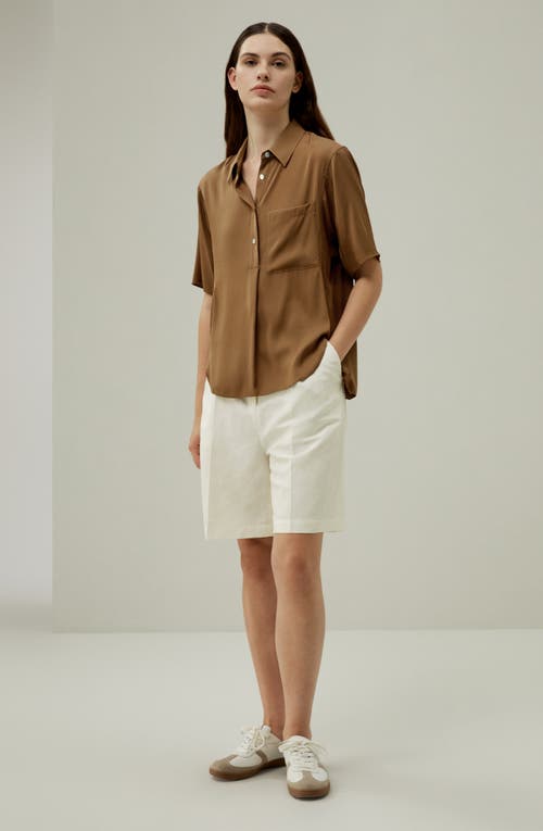 LILYSILK LILYSILK HALF-PLACKET SHORT SLEEVE BUTTON UP SHIRT 