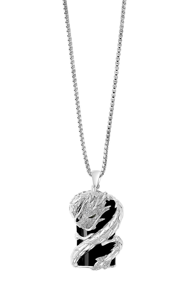 Dragon Sterling Silver Black Diamond & Onyx Pendant Necklace, Main, color, BLACK