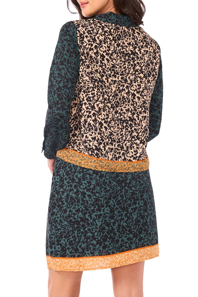 Mixed Print Long Sleeve Button-Up Shirt, Alternate, color, DEEP FOREST