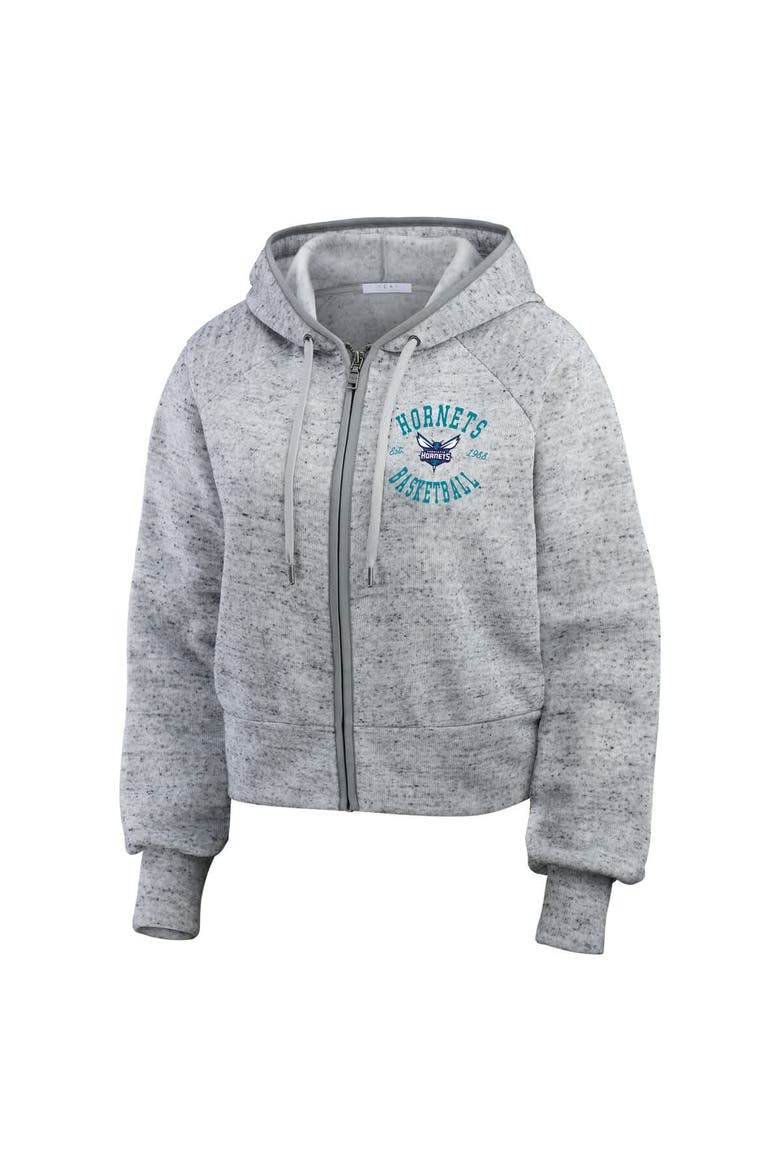 Women's WEAR by Erin Andrews Heather Gray Charlotte Hornets Speckled Radiator Full-Zip Hoodie, Alternate, color, Heather Gray