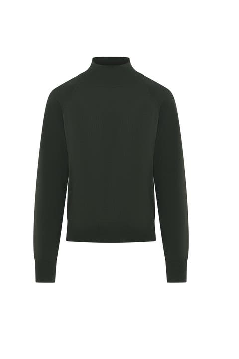 Raglan Mock Neck Viscose Nylon Knit Sweater