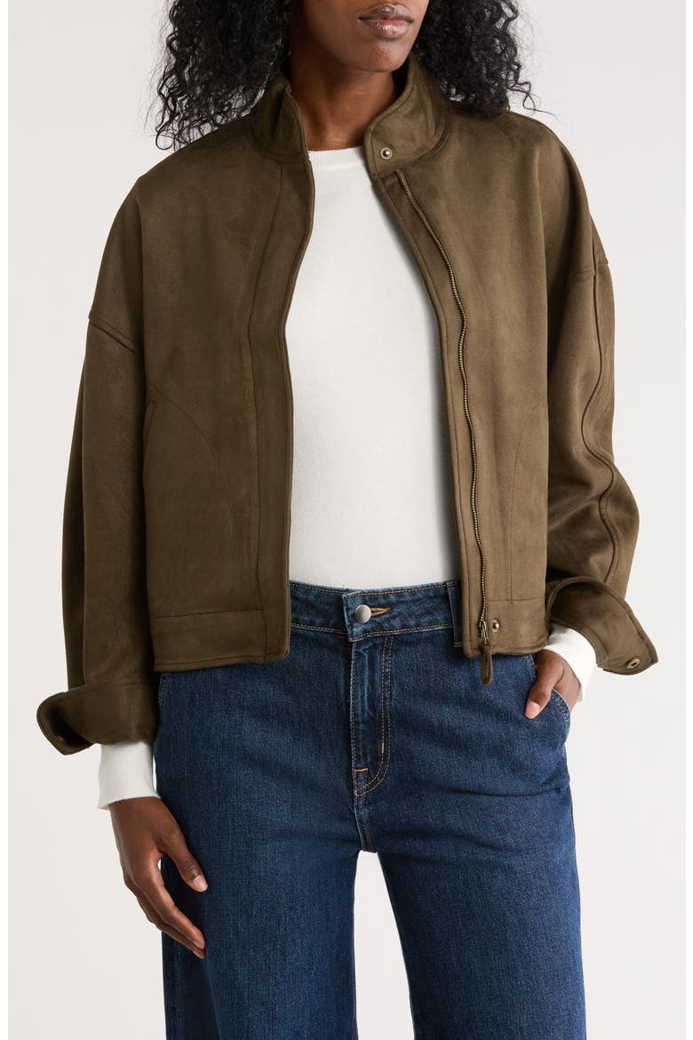Faux Suede Full Zip Jacket, Main, color, LODEN-LODEN