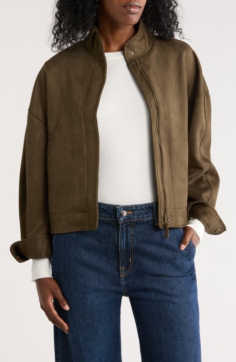 Faux Suede Full Zip Jacket