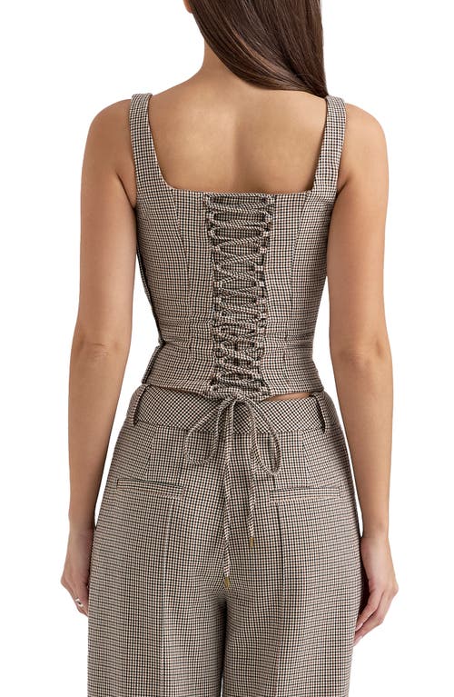 House Of Cb Selma Lace-up Corset Top In Brown Check