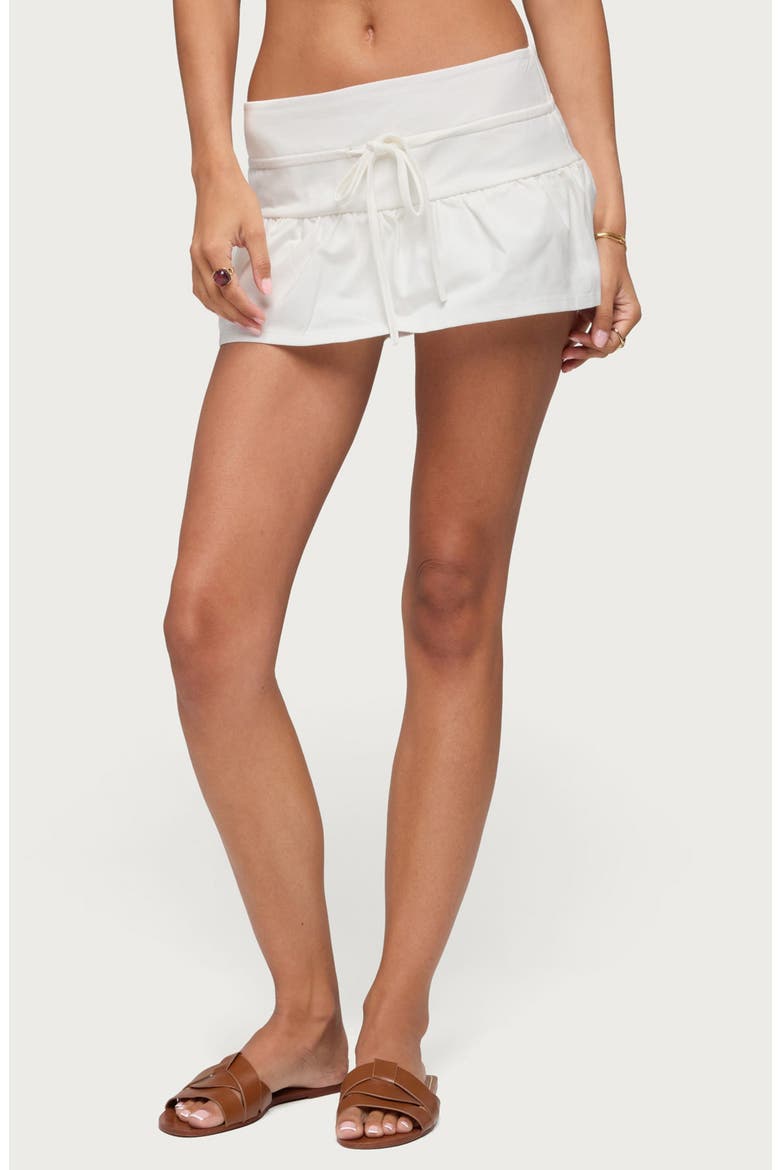 Yelena Ruffle Drawstring Miniskirt, Main, color, CREAM