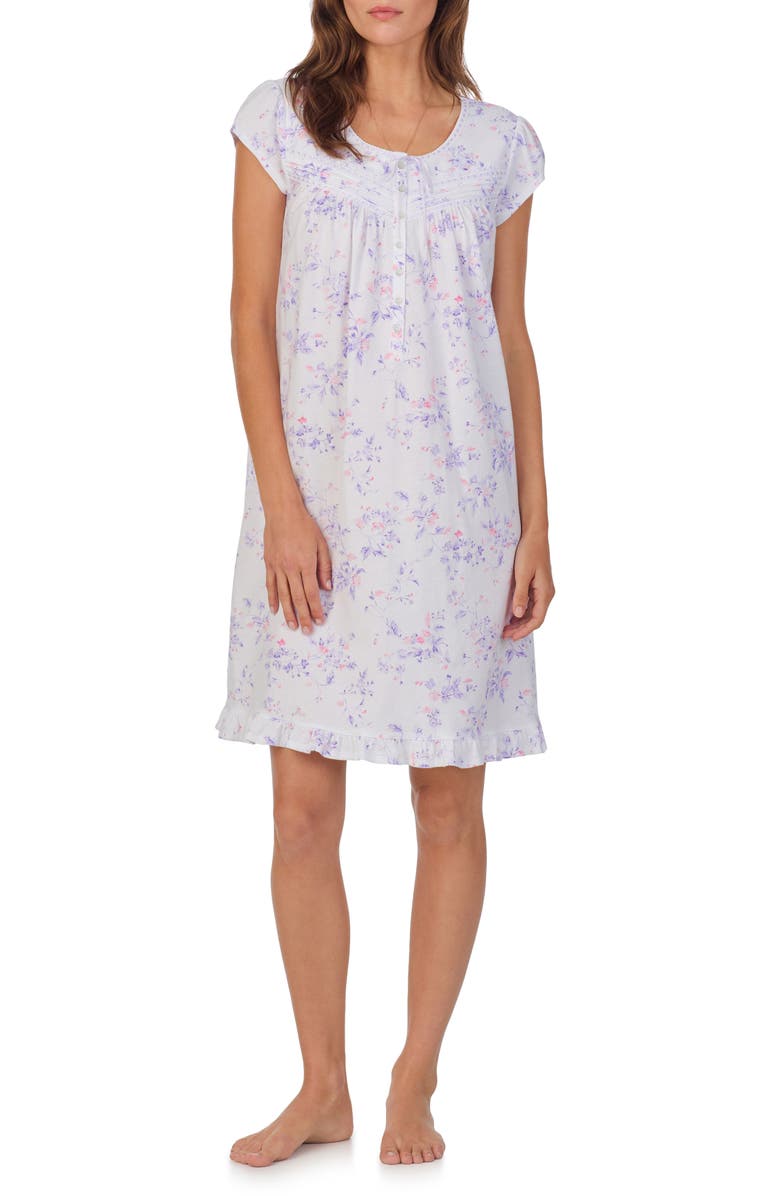 Eileen West Floral Cap Sleeve Short Cotton Jersey Nightgown, Main, color,