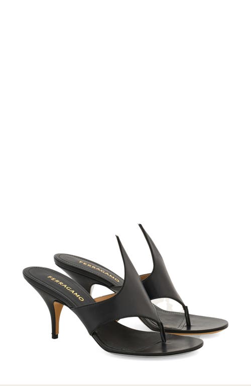 Ferragamo Sabot Infradito Lyrai In Pelle Nera Donna In Nero/biscotto