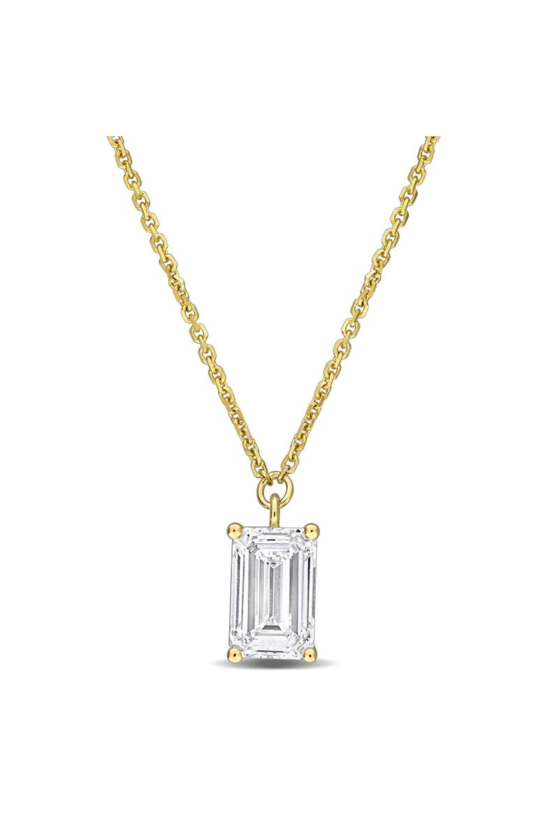 Lab Grown Diamond Emerald Solitaire Necklace 14K, Main, color, Yellow Gold