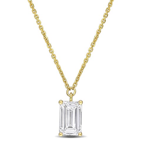 Lab Grown Diamond Emerald Solitaire Necklace 14K