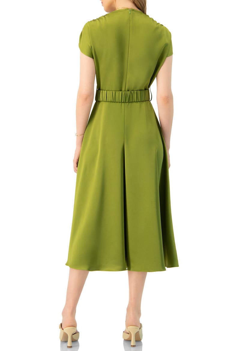 Sleeveless Midi Satin Dress with Belt, Alternate, color, Green