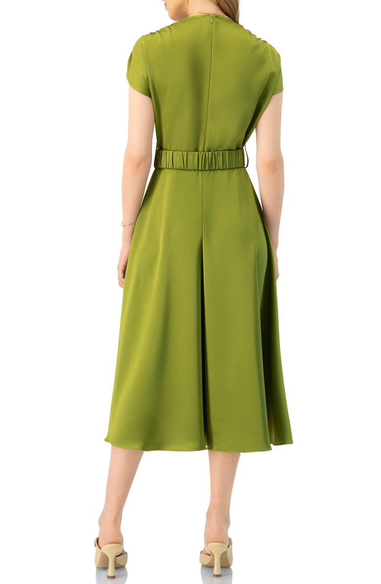IVONNE Sleeveless Midi Satin Dress with Belt, Alternate, color, Green