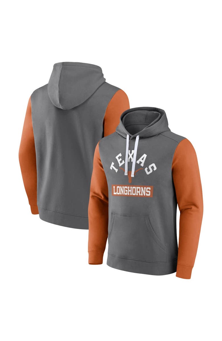 FANATICS Men's Fanatics Gray Texas Longhorns Extra Point Color-Block Pullover Hoodie, Main, color, 