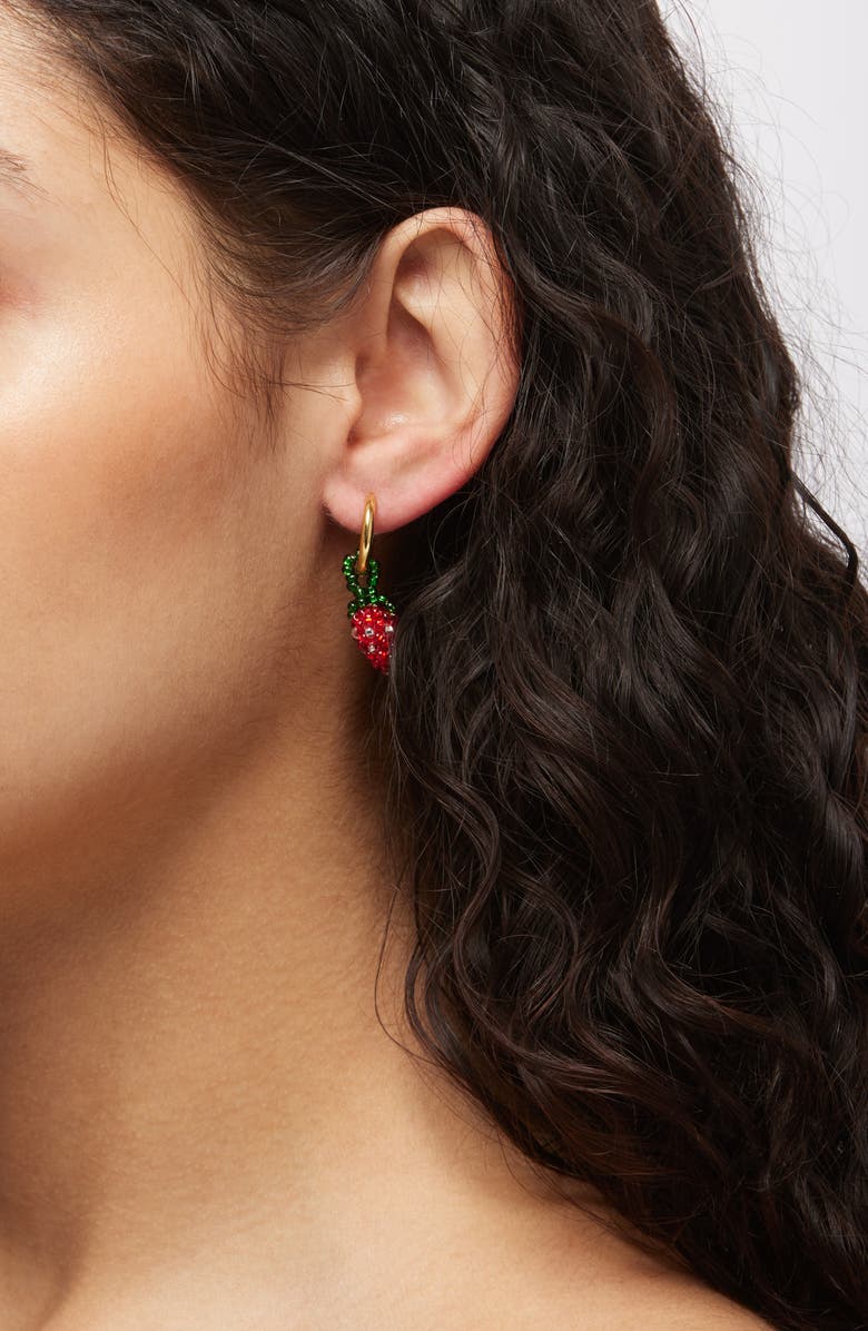 PURA UTZ Beaded Charm Drop Hoop Earrings, Alternate, color, Red / Green