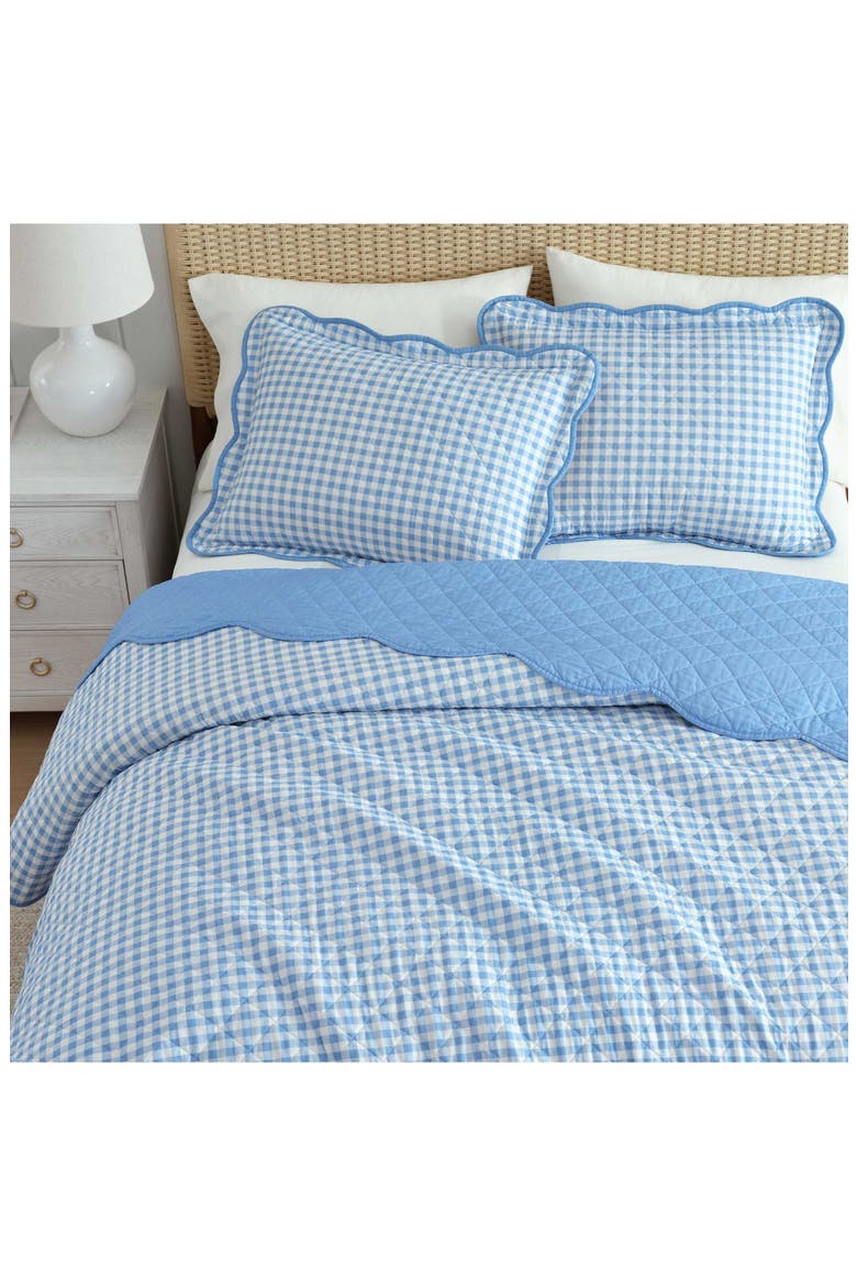 Olivia Gingham Cotton Percale Quilt Set, Alternate, color, BEDFORD BLUE