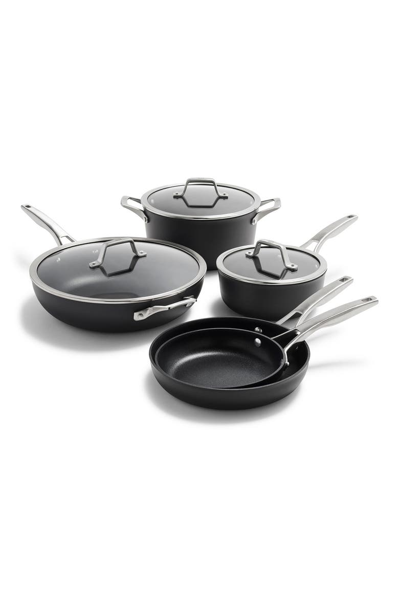 Premier Hard Anodized Nonstick 8-Piece Cookware Set, Main, color, BLACK