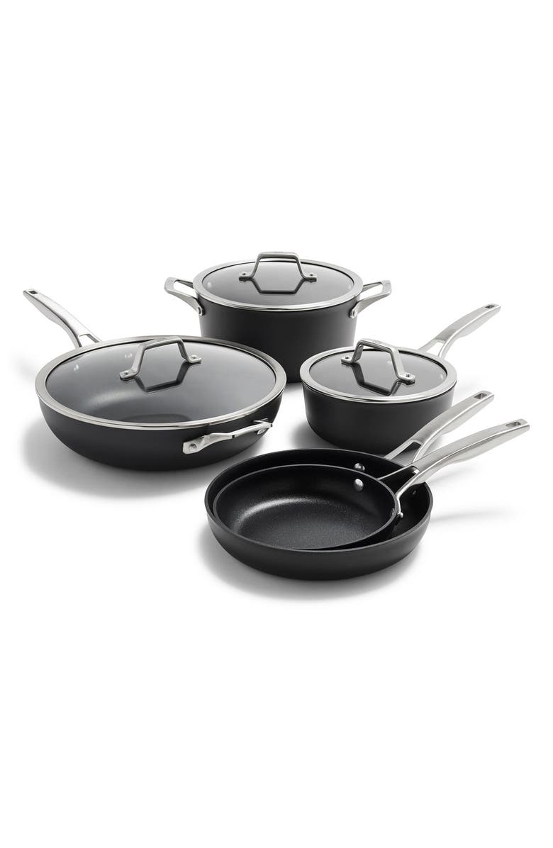 CALPHALON Premier Hard Anodized Nonstick 8-Piece Cookware Set, Main, color, Black