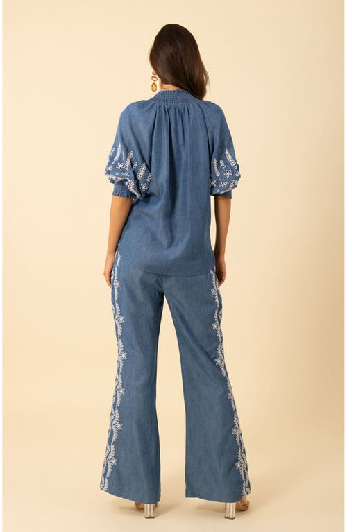 Hale Bob Fallon Embroidered Chambray Top In Blue