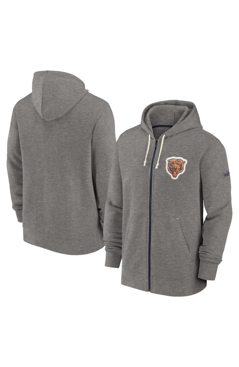 Nike Men's Nike Heather Charcoal Chicago Bears Historic Lifestyle Full-Zip Hoodie, Main, color, 