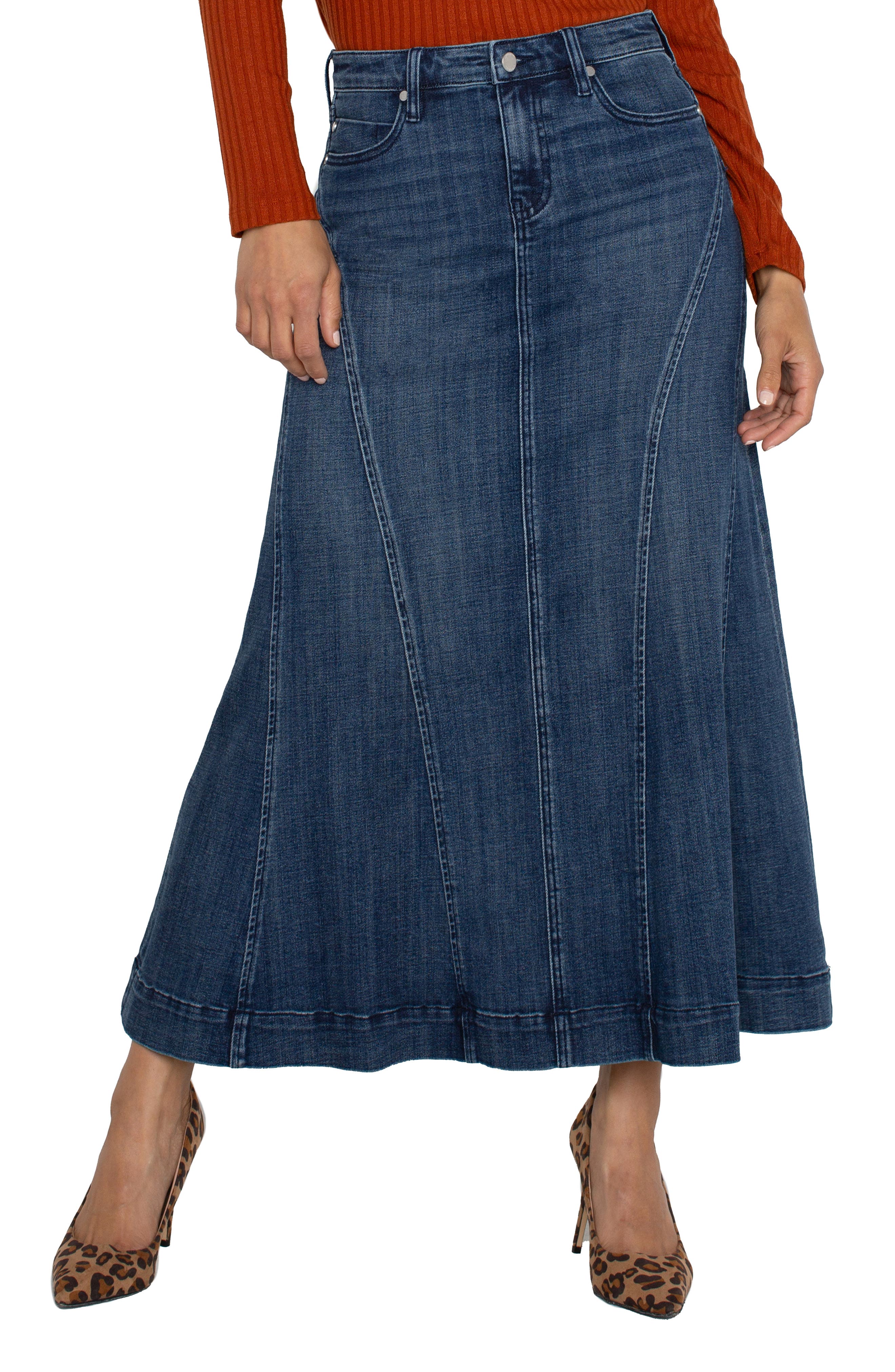 Liverpool Los Angeles Mermaid Denim Maxi Skirt in Woodward 