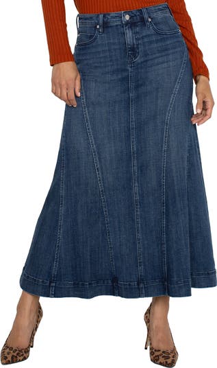 Mid length denim skirts los angeles hotsell