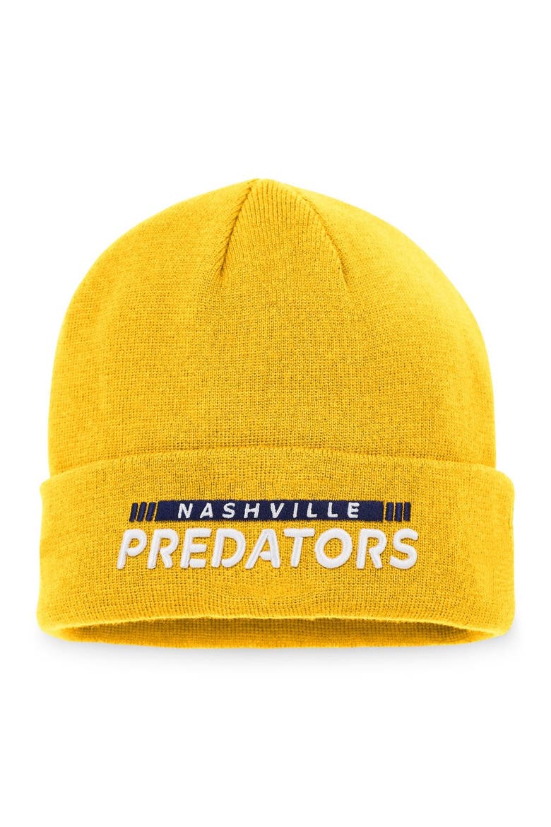 Men's Fanatics Branded Gold Nashville Predators Authentic Pro Rink Cuffed Knit Hat, Main, color, Gold
