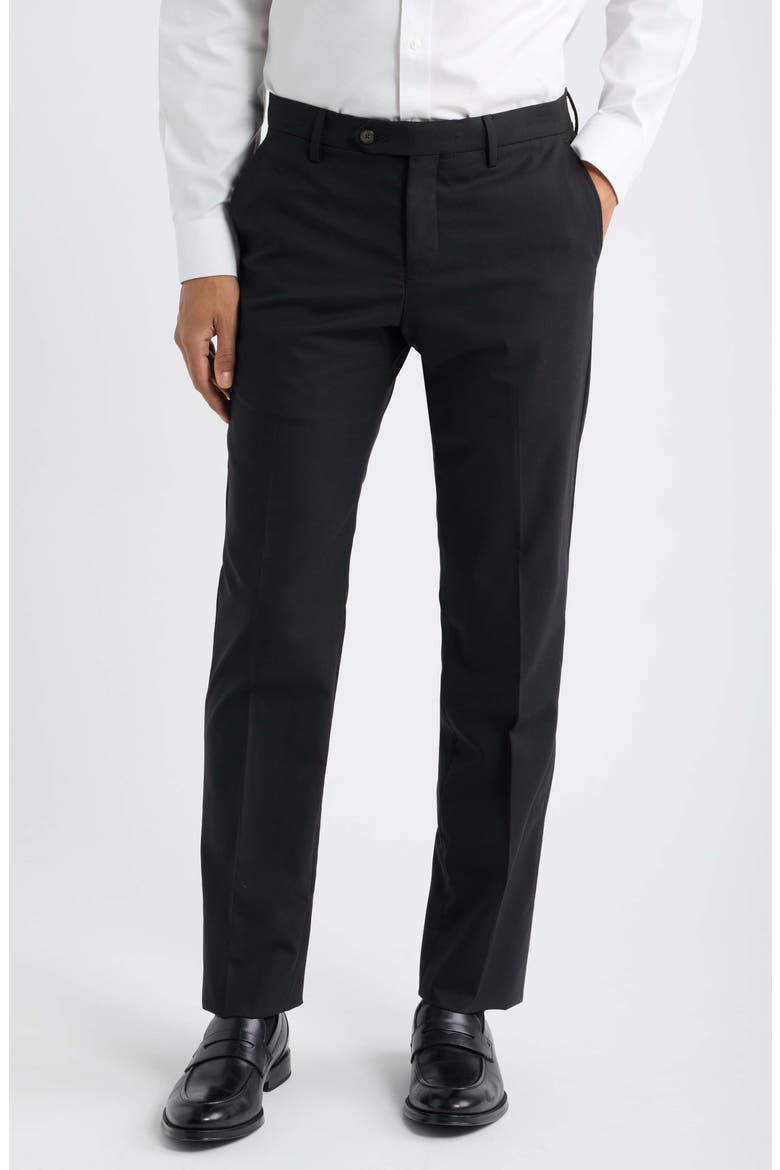Flat Front Tropical Weight Stretch Wool Dress Pants, Main, color, BLACK