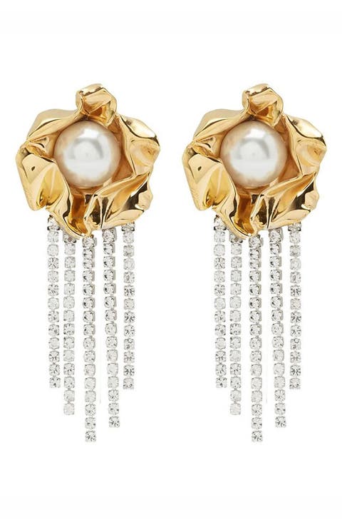 Titania Imitation Pearl & Crystal Fringe Earrings