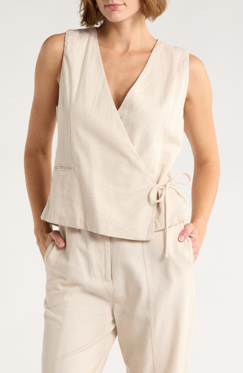 ICHI Side Tie Vest, Main, color, Birch