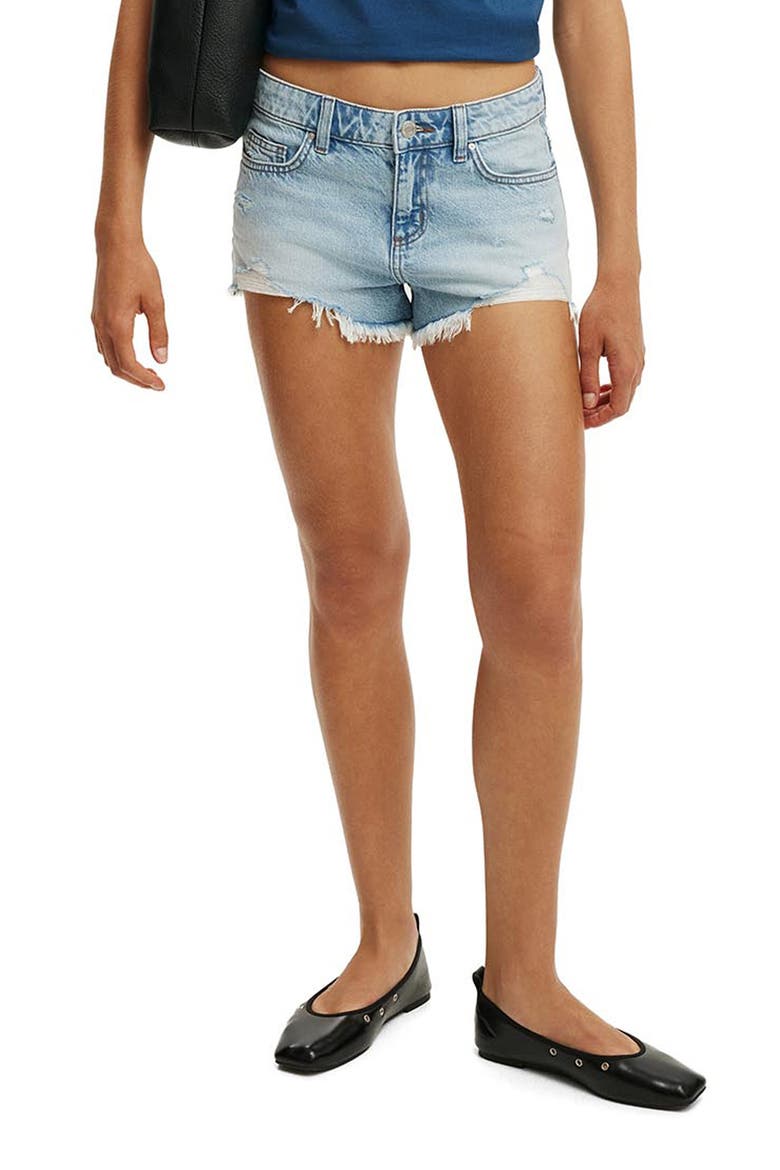 Saturday Low Rise Denim Cutoff Shorts, Main, color, SALTSTONE BLUE