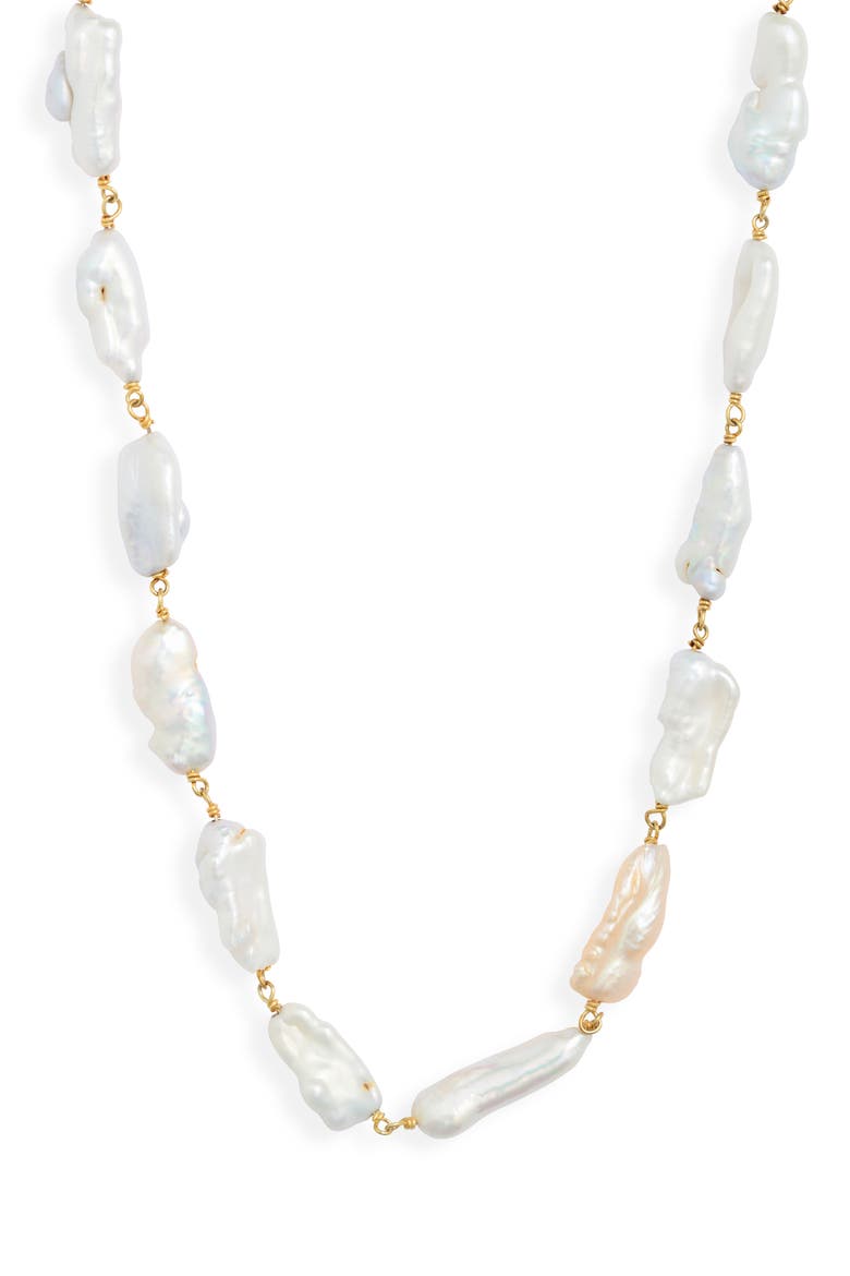 Windansea Freshwater Biwa Pearl Necklace, Main, color, GOLD