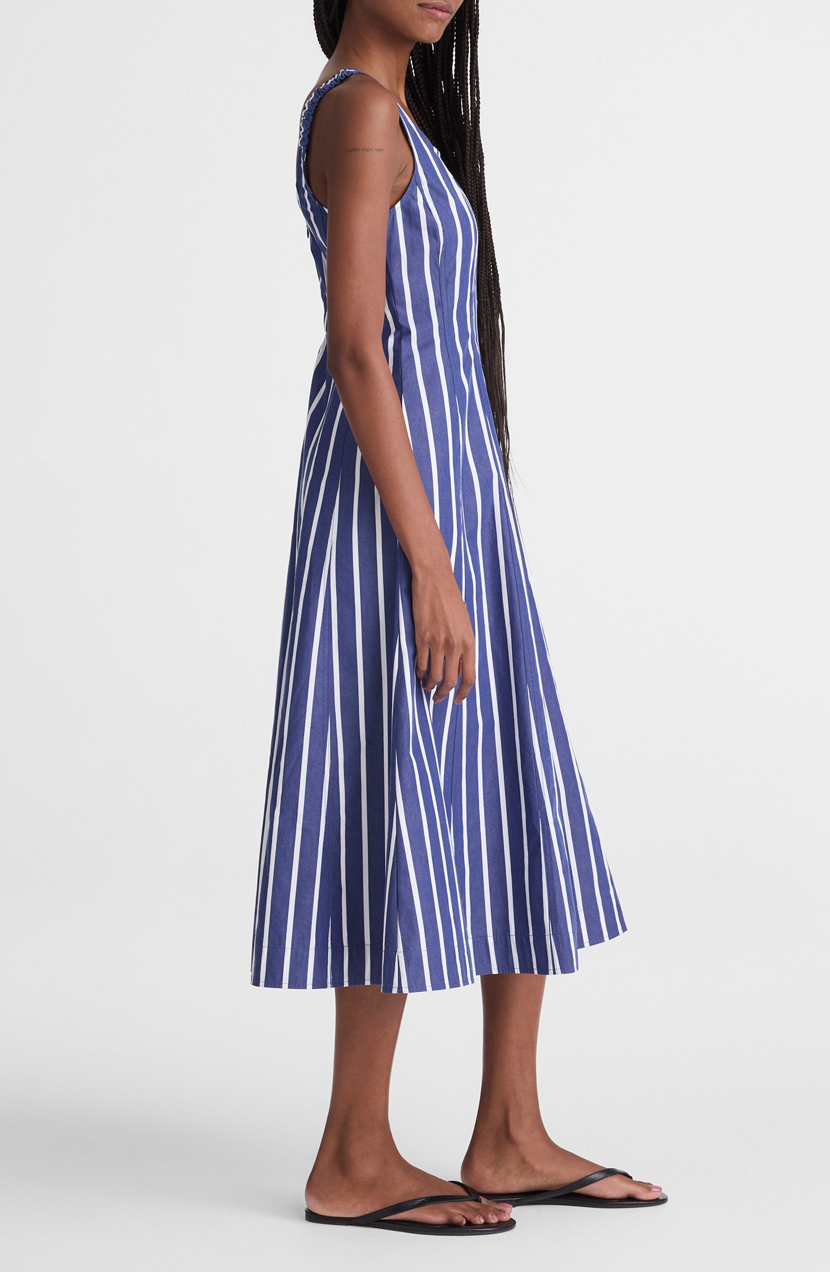striped poplin midi dress Beloit Striped Britt Poplin Tiered Midi Dress NAVY-WHITE / XS by Sugarlips