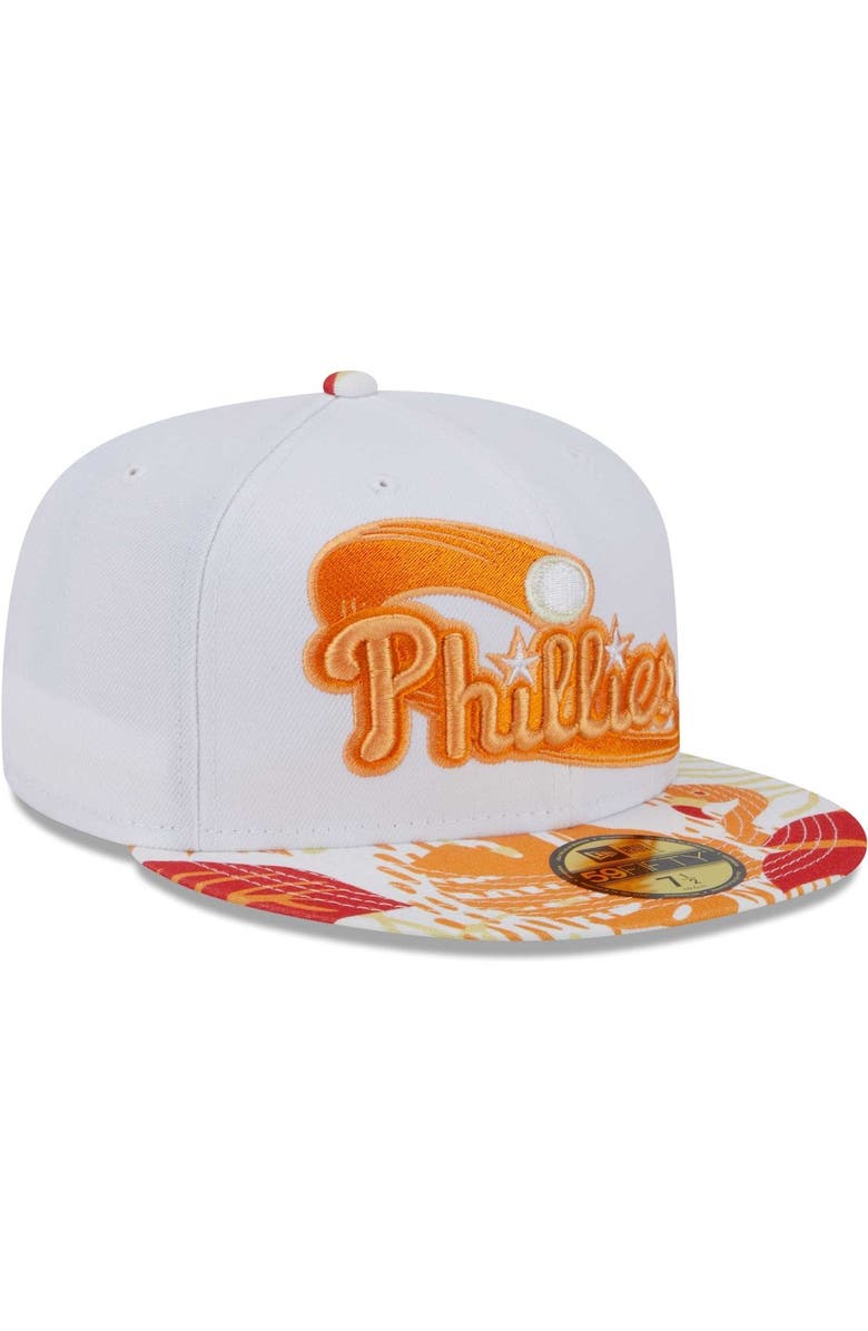 New Era Men's New Era White/Orange Philadelphia Phillies Flamingo 59FIFTY Fitted Hat, Alternate, color,