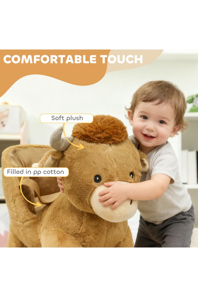Baby Rocking Horse with Cute Cow Stuffed Plush, Music, Safety Belt, Cow Wooden Rocking Horse for Boys and Girls Aged 1-3 Years, Brown, Alternate, color, brown