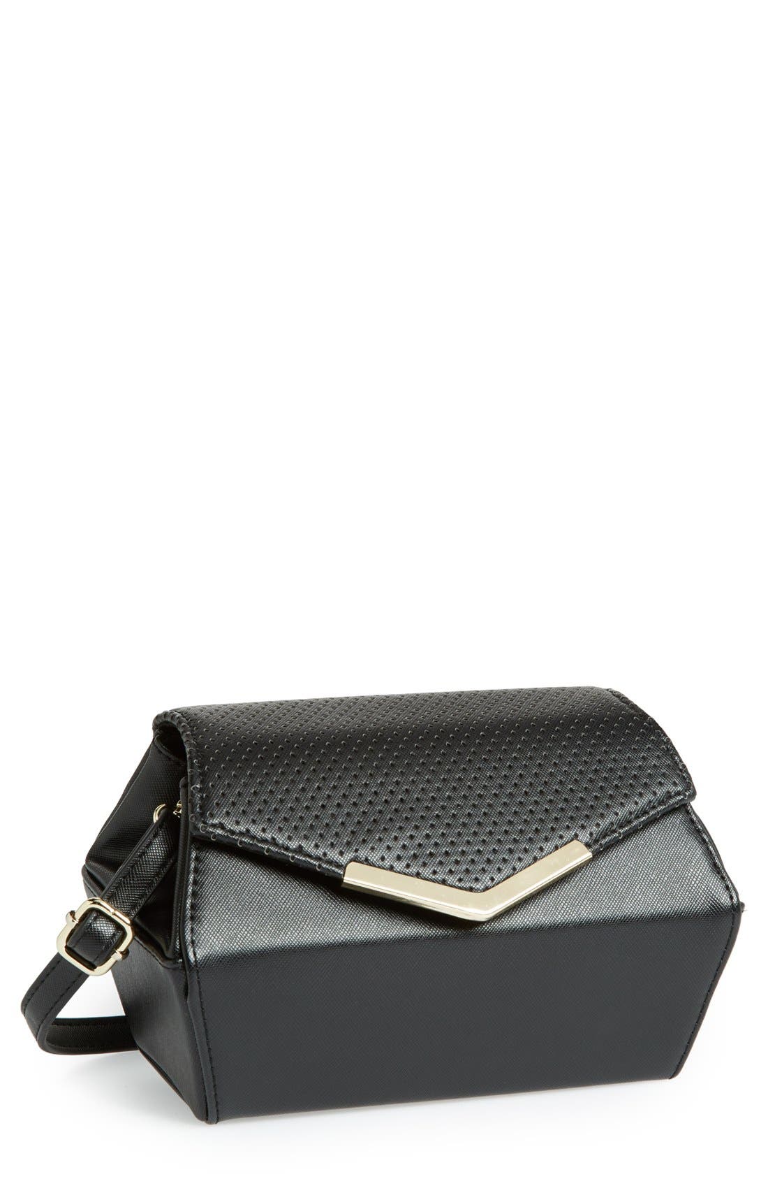 Perforated Crossbody Bag, Main, color, BLACK