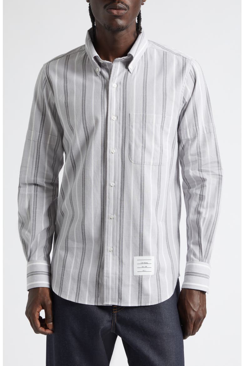 Straight Fit Stripe Cotton Button-Down Shirt, Main, color, MEDIUM GREY