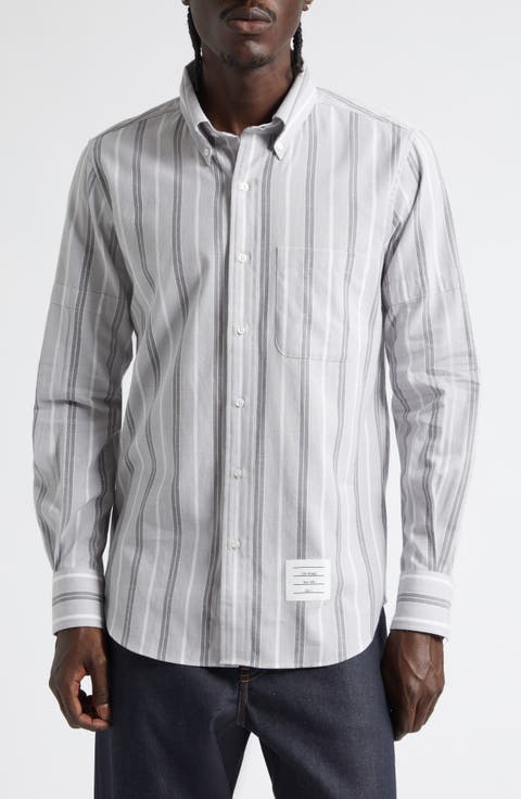 Straight Fit Stripe Cotton Button-Down Shirt