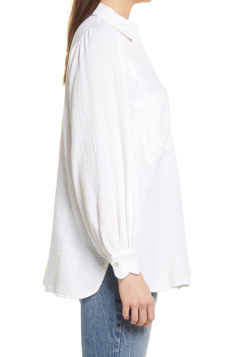 Cotton Gauze Button-Up Shirt, Alternate, color, WHITE