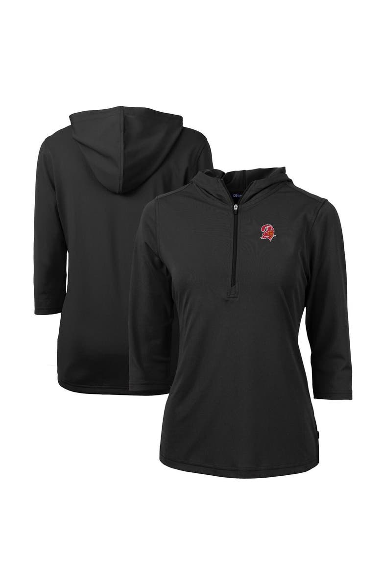 Cutter & Buck Women's Cutter & Buck Black Tampa Bay Buccaneers Throwback Logo Virtue Eco Pique 3/4 Sleeve Half-Zip Pullover Hoodie, Main, color, 