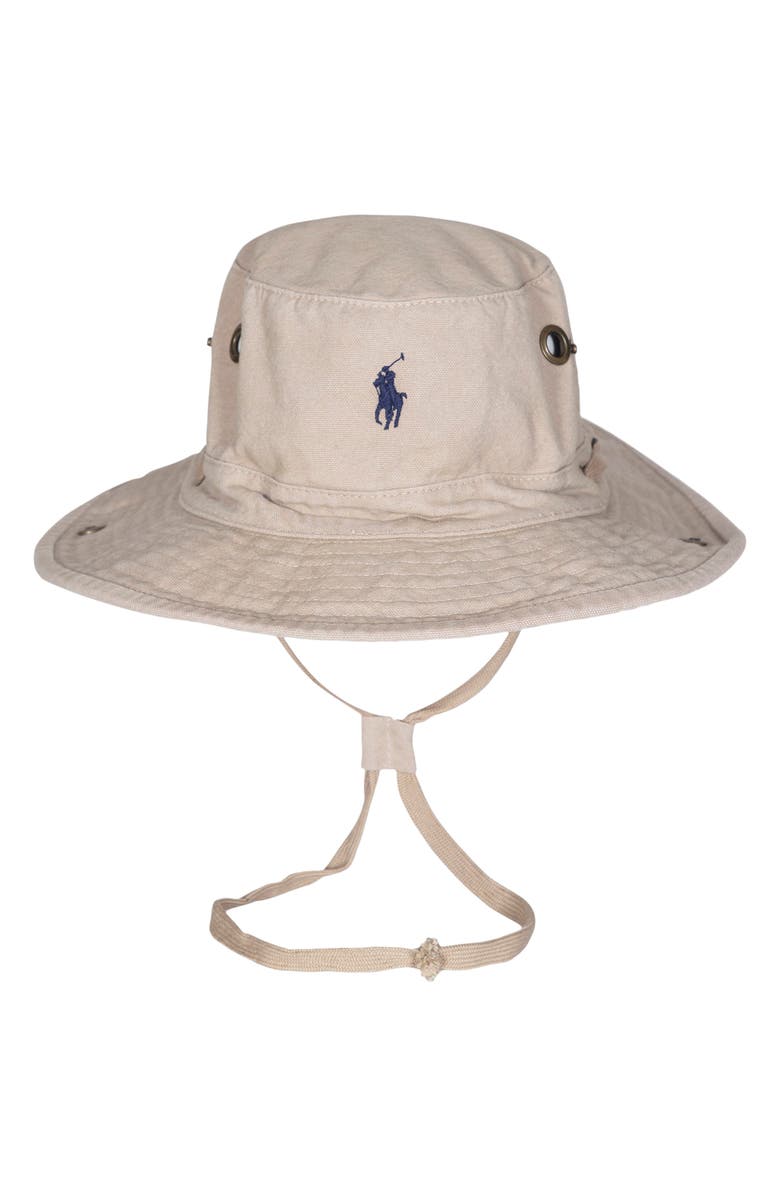 Polo Ralph Lauren Logo Embroidered Adjustable Bucket Hat, Main, color, Coastal Beige