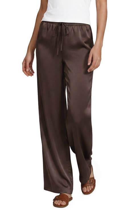 Plus Size Creaseless Silky High Rise Wide Leg Drawstring Pants