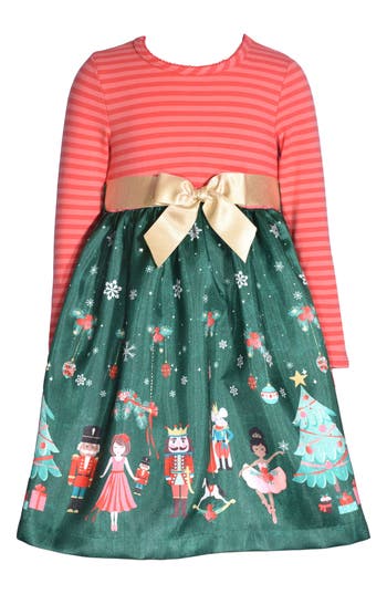 Bonnie Jean Kids' Nutcracker Border Holiday Dress In Green